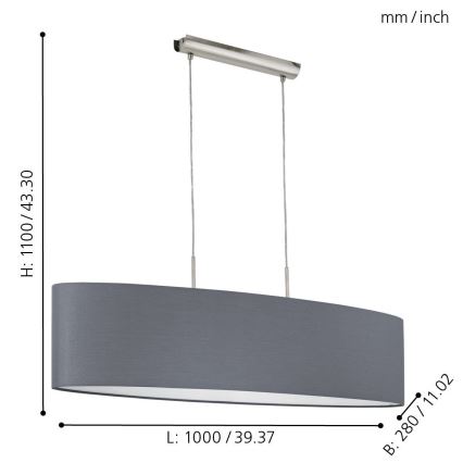 Eglo - Loftlampe med ledning 2xE27/60W/230V