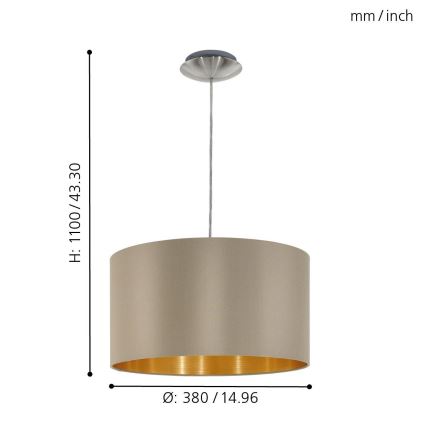 Eglo - Pendel 1xE27/60W/230V taupe