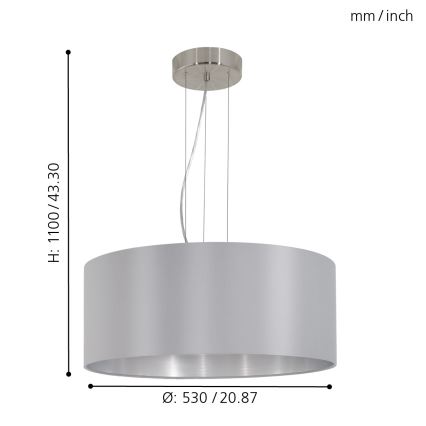 Eglo - Lysekrone i en snor 3xE27/60W/230V