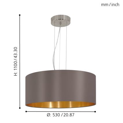 Eglo - Lysekrone i en snor 3xE27/60W/230V