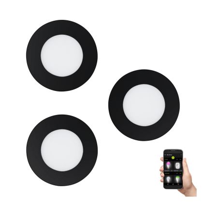 Eglo 31743 - Sæt med 3 dæmpbare LED-indbygningsspots til badeværelset FUEVA-Z 1xLED/2,8W/230V 2700-6500 IP44 sort Ø 8,5 cm