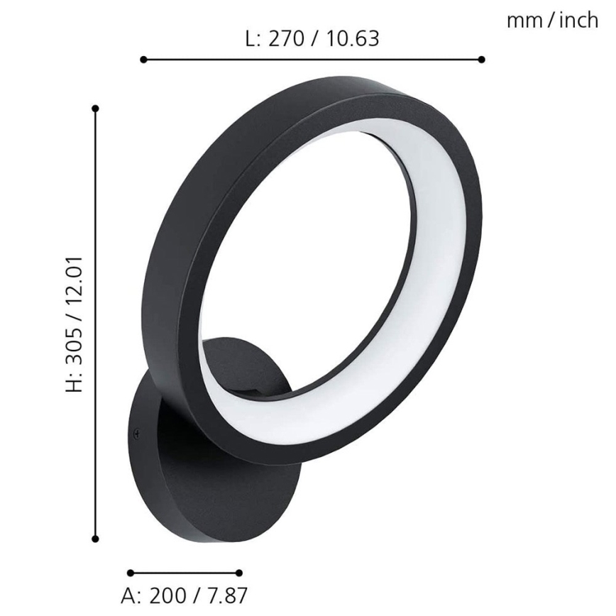 Eglo 32325 - LED væglampe m. RGBW-farver dæmpbar MARGHERA-C LED/16W/230V 2700-6500K sort