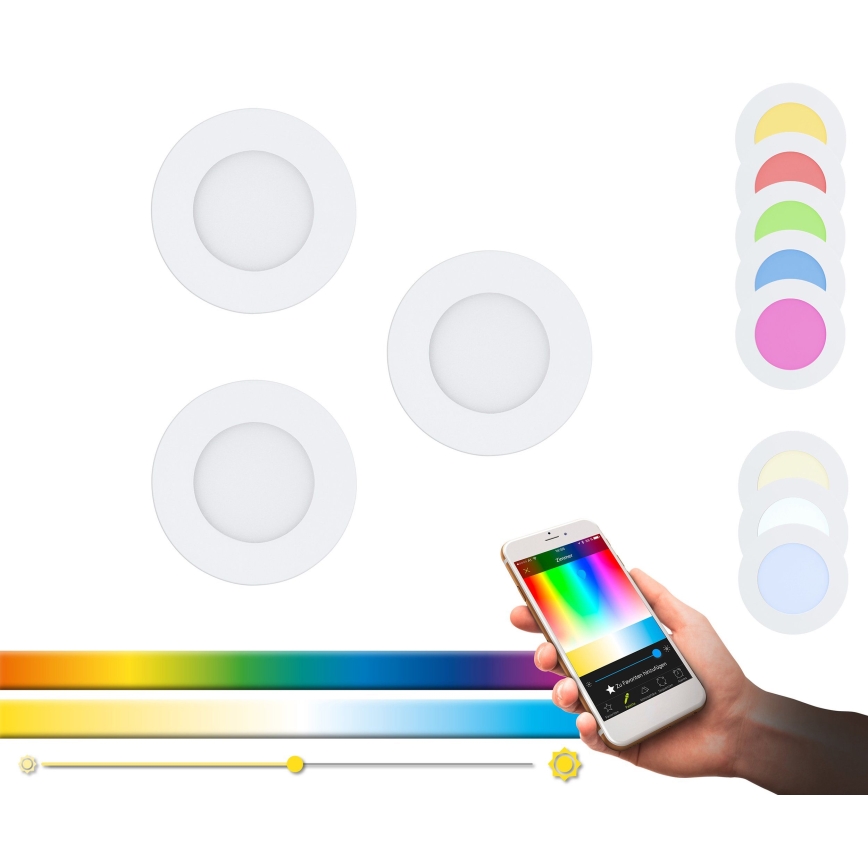 Eglo - Sæt med 3 LED RGB dæmpbare indbygningsspots FUEVA-C LED/3W/230V Ø 8,5 cm