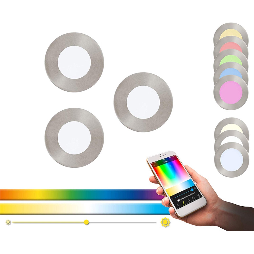 Eglo 32882 - 3x LED indbygningslampe m. RGB-farver dæmpbar FUEVA-C 1xLED/3W/230V
