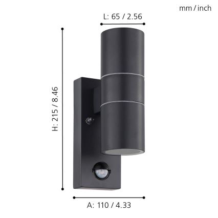 Eglo - LED Udendørs væglampe med sensor 2xGU10/3W/230V IP44