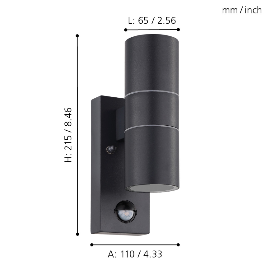 Eglo - LED Udendørs væglampe med sensor 2xGU10/3W/230V IP44