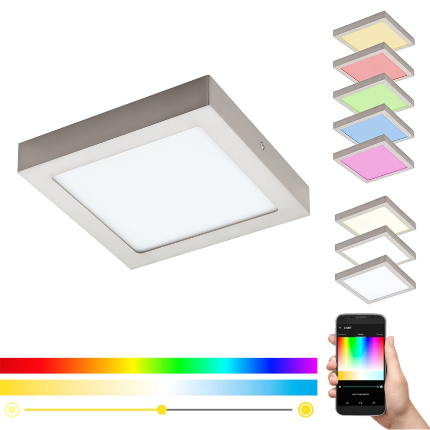 Eglo 33319 - LED RGBW Dæmpbar loftlampe FUEVA-C LED/15,6W/230V 2700-6500K 22,5x22,5 cm mat krom