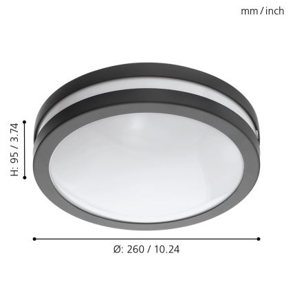 Eglo 33571 - Dæmpbar LED-loftlampe til badeværelse LOCANA-C LED/14W/230V IP44 antracit