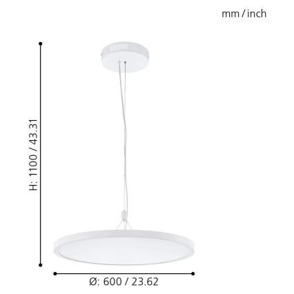 Eglo 33676 - LED RGBW dæmpbar pendel på kabel CERIGNOLA-C LED/32W/230V 2700-6500K hvid + fjernbetjening