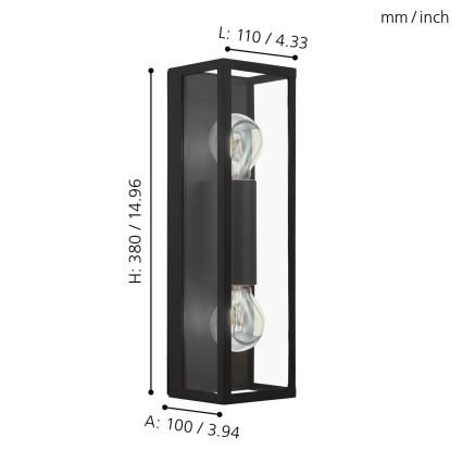 Eglo 33856 - Udendørs væglampe ALAMONTE 2xE27/60W/230V IP44 sort