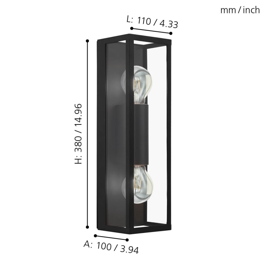 Eglo 33856 - Udendørs væglampe ALAMONTE 2xE27/60W/230V IP44 sort