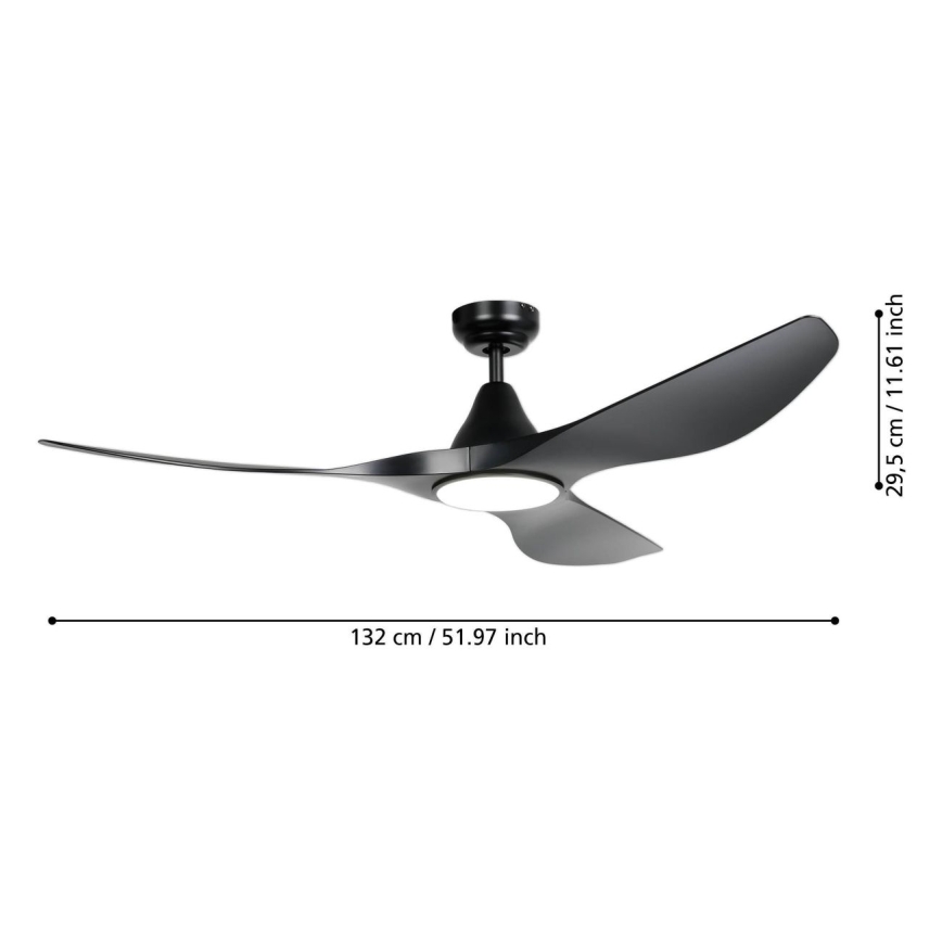 Eglo - LED-loftventilator, 20W/230V, 3000/4000/5000K, Ø 132 cm, sort + fjernbetjening