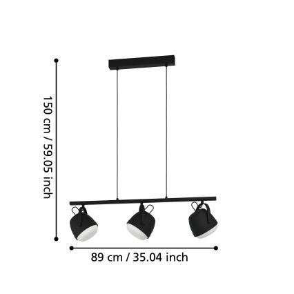 Eglo - Pendel 3xE27/28W/230V sort