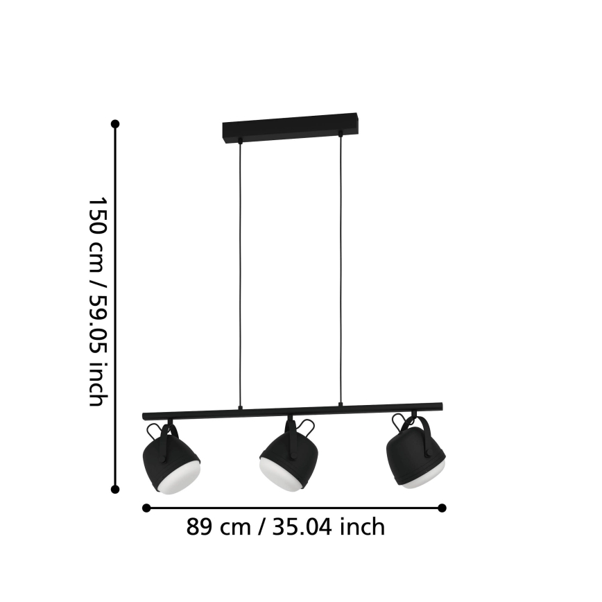 Eglo - Pendel 3xE27/28W/230V sort