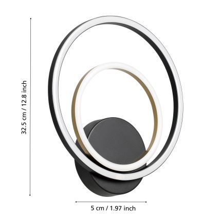 Eglo - LED væglampe LED/12W/230V 3000K + 4xLED/2,1W 3000K sort
