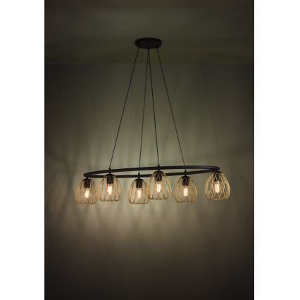 Eglo - Pendel 6xE27/40W/230V sort/guldfarvet