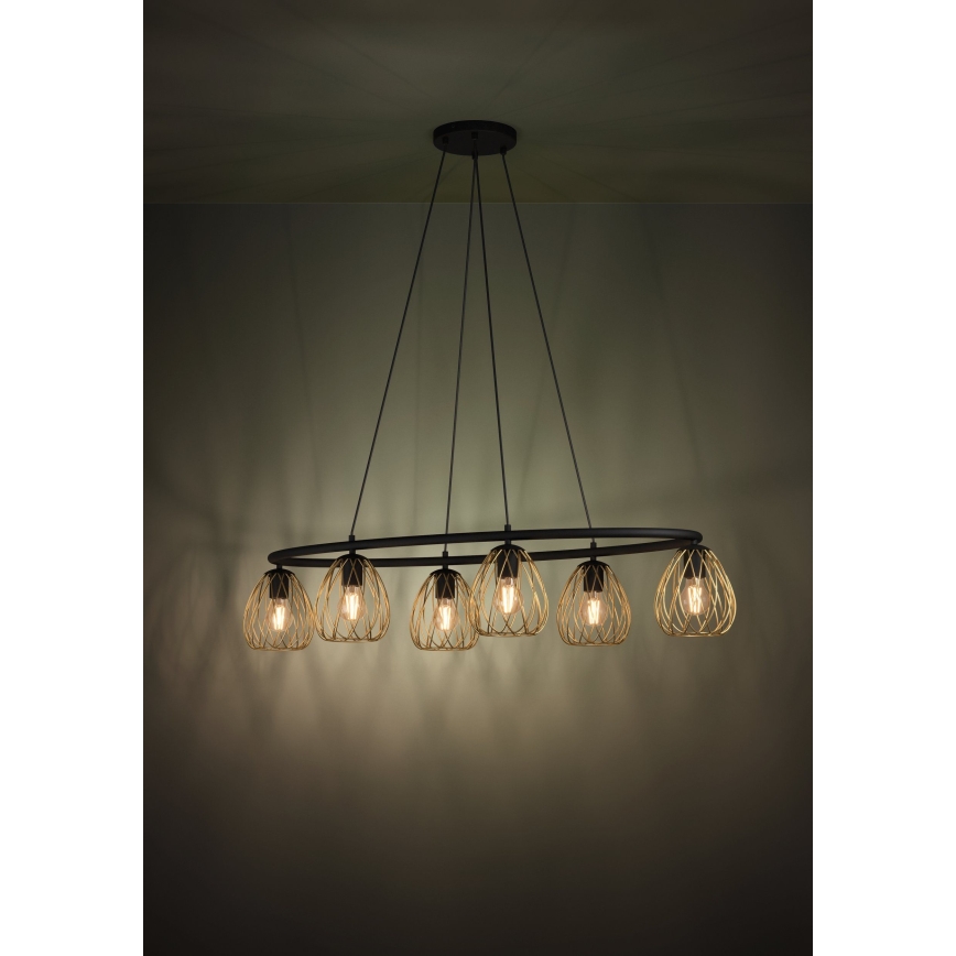 Eglo - Pendel 6xE27/40W/230V sort/guldfarvet