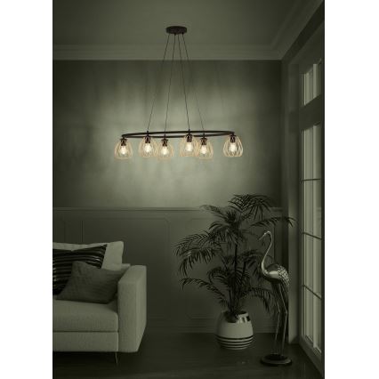 Eglo - Pendel 6xE27/40W/230V sort/guldfarvet