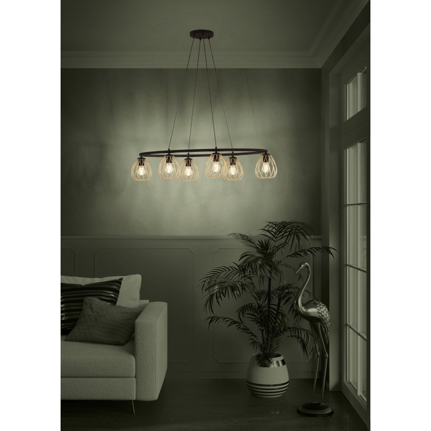 Eglo - Pendel 6xE27/40W/230V sort/guldfarvet