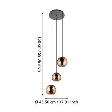 Eglo - Pendel 3xE27/40W/230V kobber
