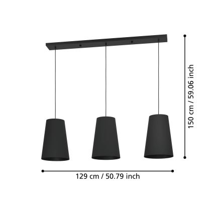 Eglo - Pendel 3xE27/40W/230V sort