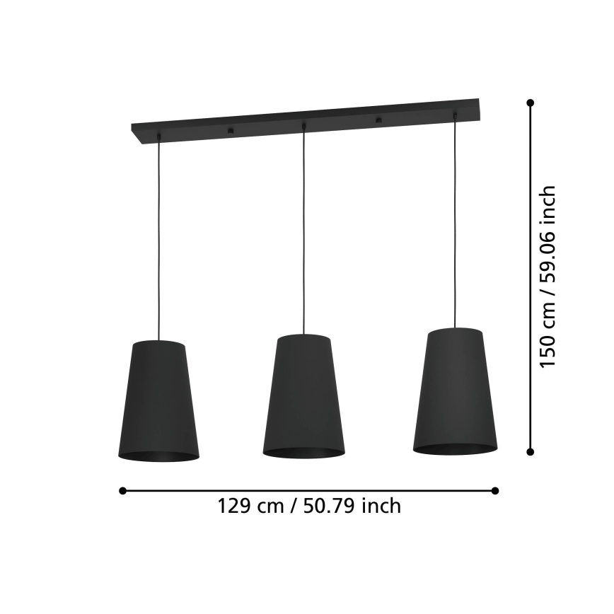 Eglo - Pendel 3xE27/40W/230V sort
