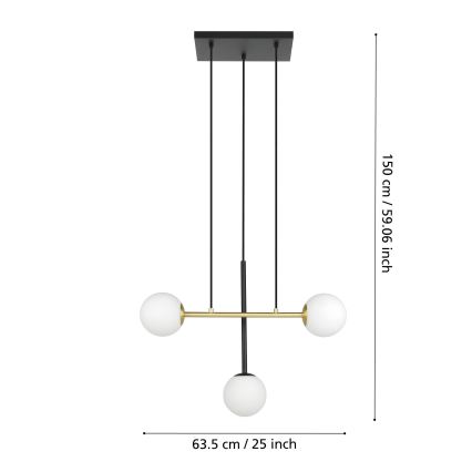 Eglo - Pendel 3xE14/40W/230V guldfarvet/sort