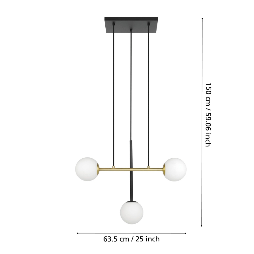 Eglo - Pendel 3xE14/40W/230V guldfarvet/sort