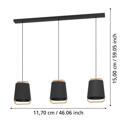 Eglo - Pendel 3xE27/40W/230V sort