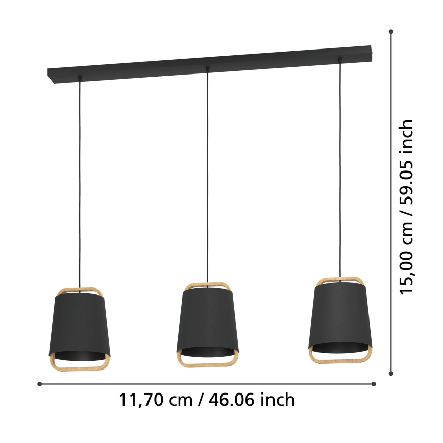 Eglo - Pendel 3xE27/40W/230V sort