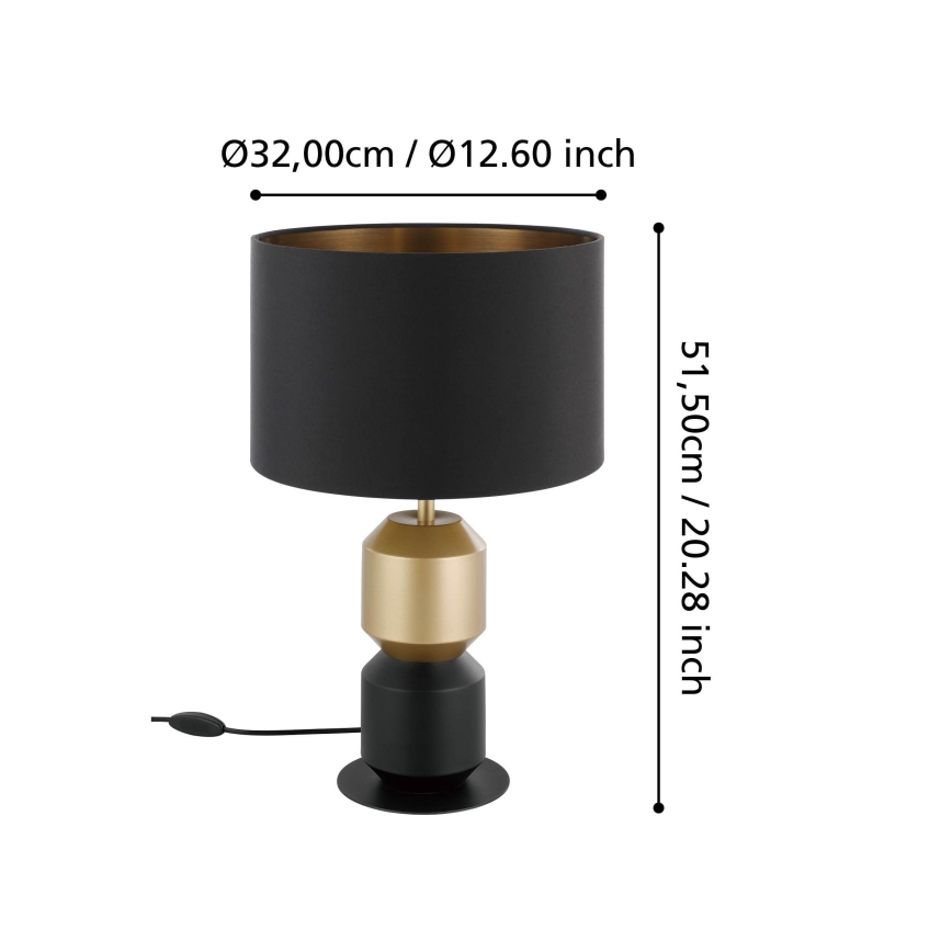 Eglo - Bordlampe 1xE27/40W/230V sort/guldfarvet