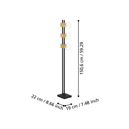 Eglo - Gulvlampe 3xE27/40W/230V sort/brun