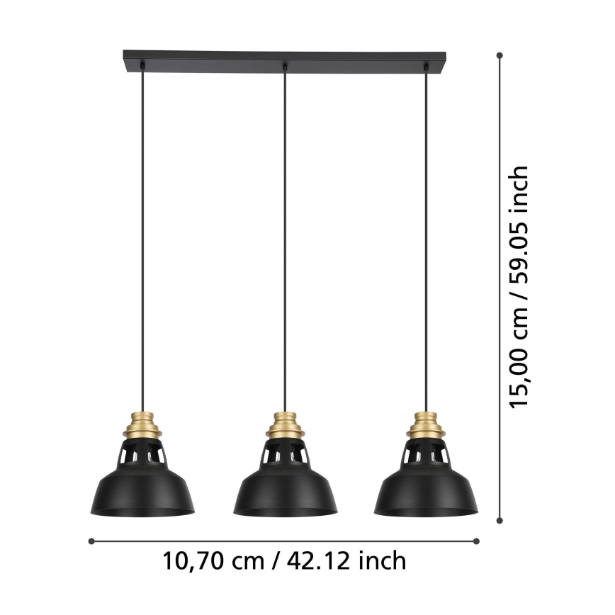 Eglo - Pendel 3xE27/40W/230V sort/guldfarvet