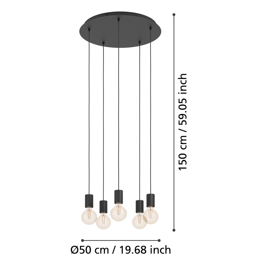 Eglo - Pendel 5xE27/40W/230V sort
