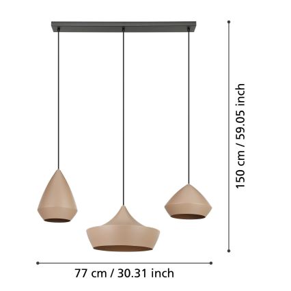Eglo - Pendel 3xE27/28W/230V beige