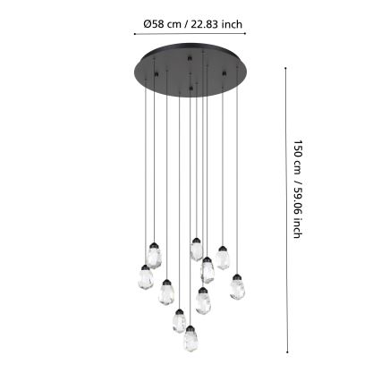 Eglo - LED pendel dæmpbar 10xLED/3W/230V 3000K sort/transparent