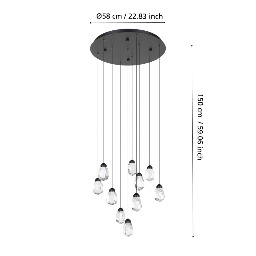 Eglo - LED pendel dæmpbar 10xLED/3W/230V 3000K sort/transparent