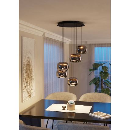 Eglo - Dæmpbar LED-pendel på wire 5xLED/5,8W/230V sort/røgfarvet