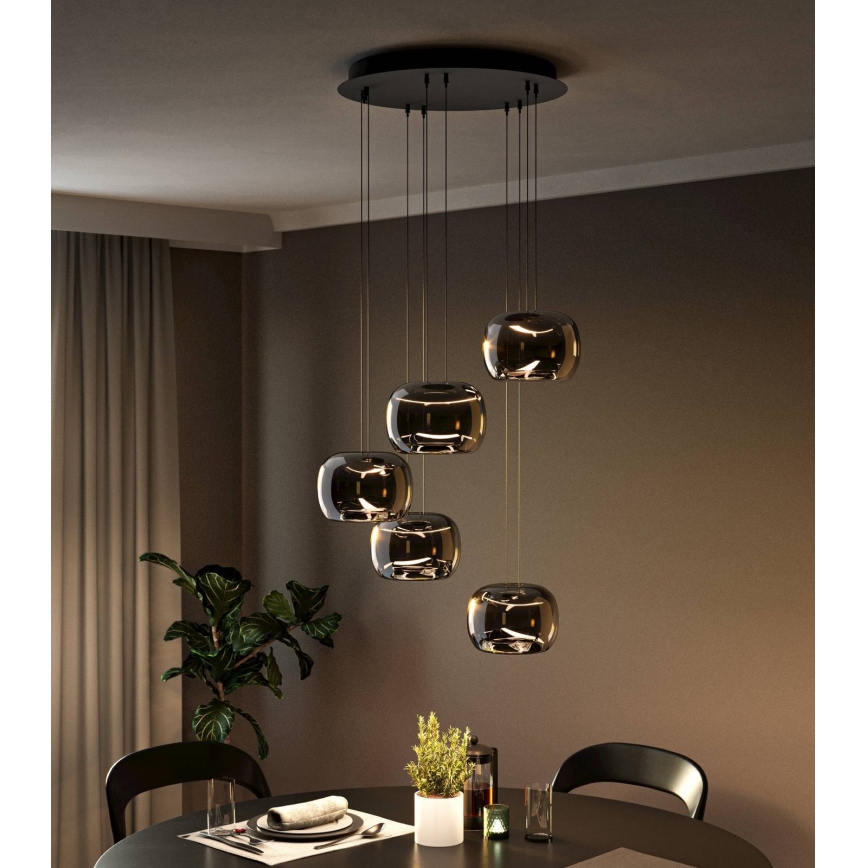 Eglo - Dæmpbar LED-pendel på wire 5xLED/5,8W/230V sort/røgfarvet