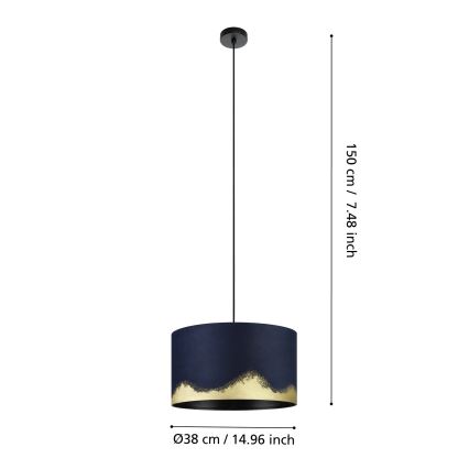 Eglo - Pendel 1xE27/40W/230V diameter 38 cm blå/guldfarvet