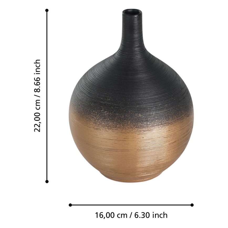 Eglo - Keramisk vase 22x16 cm sort/guldfarvet