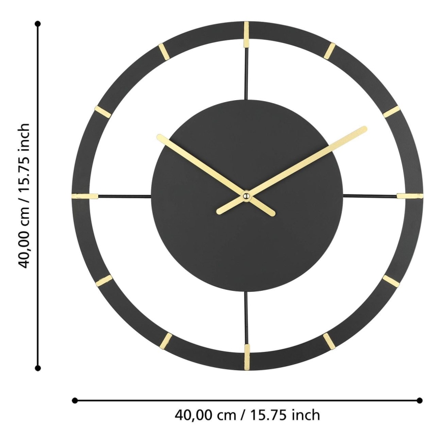 Eglo - Vægur 1xAA diameter 40 cm sort/guldfarvet