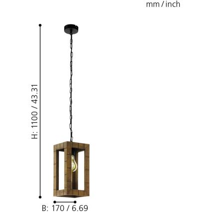 Eglo 43105 - Lysekrone på kæde TAKHIRA 1xE27/60W/230V ahorn
