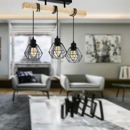 Eglo - Loftlampe TOWNSHEND 3xE27/60W/230V fyrretræ