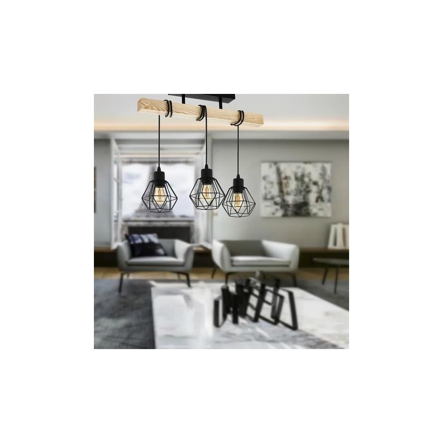 Eglo - Loftlampe TOWNSHEND 3xE27/60W/230V fyrretræ