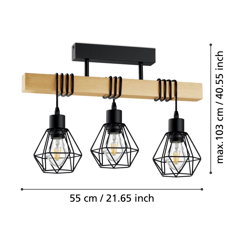 Eglo - Loftlampe TOWNSHEND 3xE27/60W/230V fyrretræ