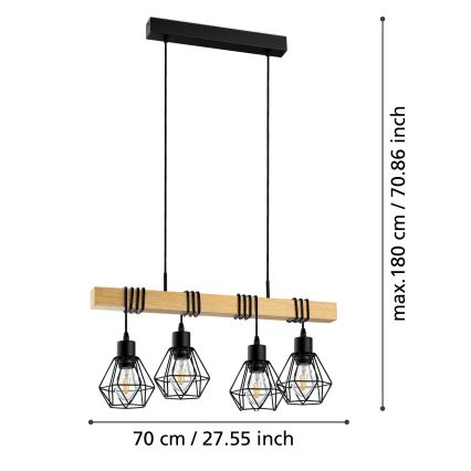 Eglo - Lysekrone i en snor TOWNSHEND 4xE27/60W/230V basket