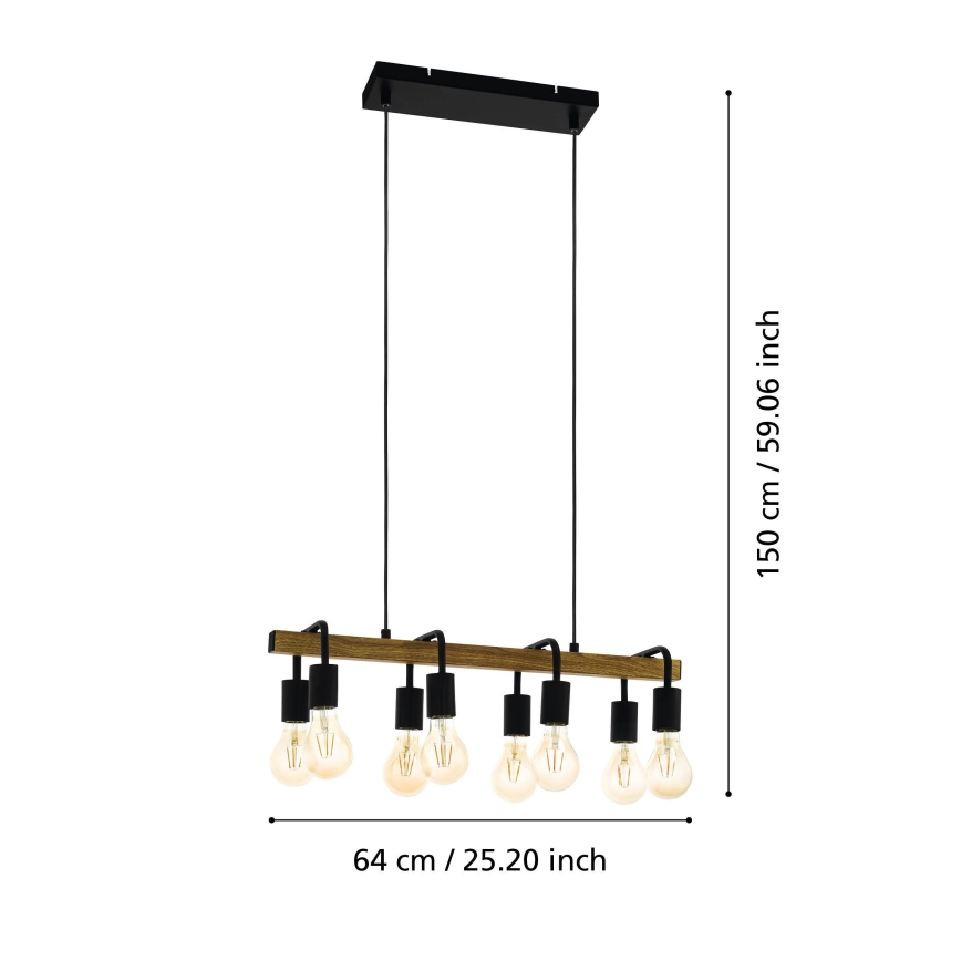 Eglo 43316 - Lysekrone på kabel ERRIBERA 8xE27/40W/230V eg/sort