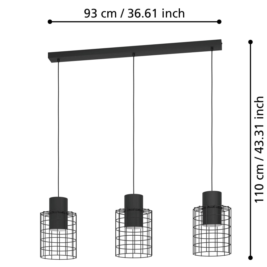 Eglo - Pendel 3xE27/40W/230V sort