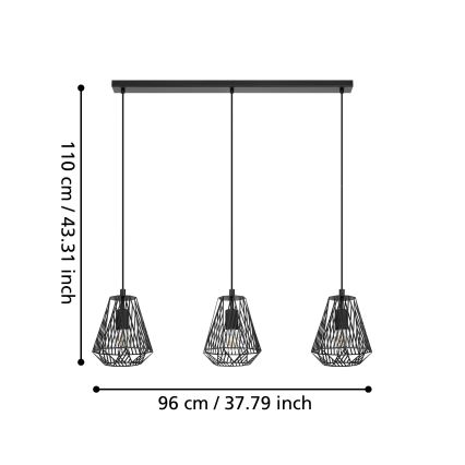 Eglo - Pendel 3xE27/40W/230V sort